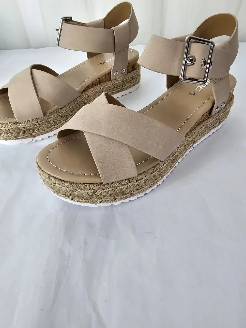 Soda Fortuna-S Espadrille Platform Wedge Sandals Jute Coastal 8.5 NEW